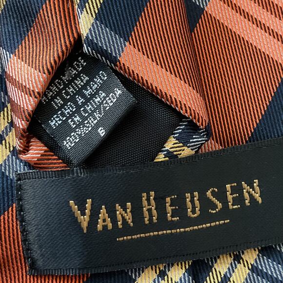 Vanheusen Plaid Mens One Size 100% Silk Freestyle Tie - Picture 4 of 6